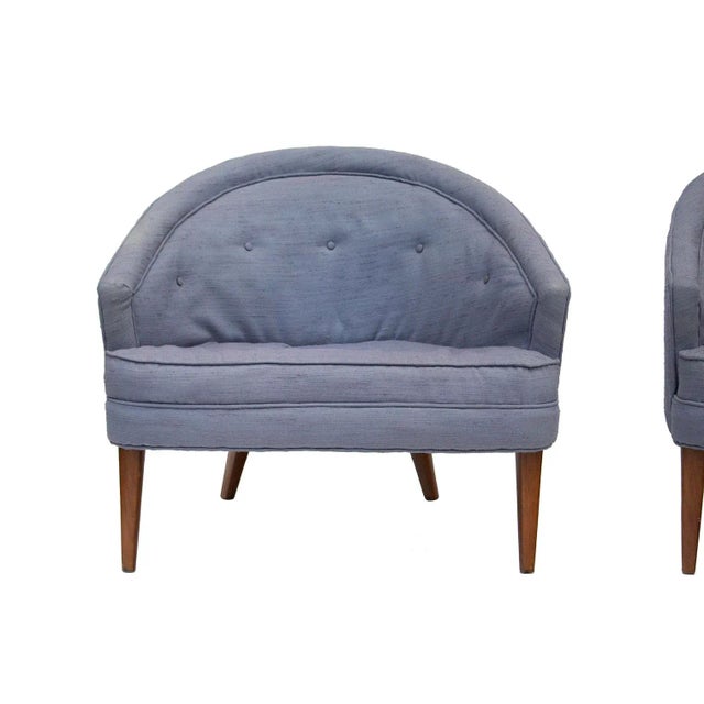 Mid-Century Modern Petite Pair of Tufted Midcentury Armchairs For Sale - Image 3 of 12
