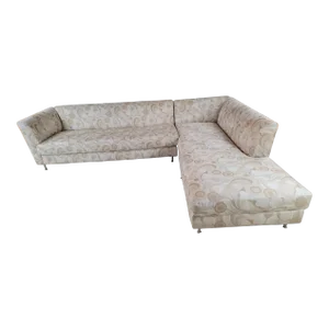 Postmodern Upholstered L-Shaped Chaise Lounge Metal Leg Sectional Styled After Carson's