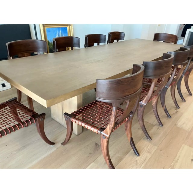 Mid-Century Modern Klismos Style Solid Walnut Dining Chairs -Set of 10 For Sale - Image 3 of 10