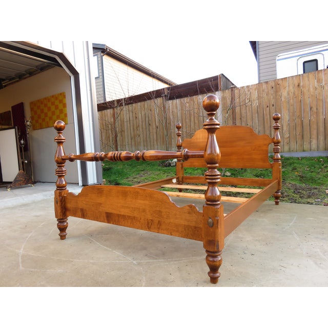 Vintage Ethan Allen Rock Maple Cannonball Double 4Poster Bed Frame