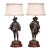 Pair of 19th Century French Renaissance Spelter Figural Table Lamps With Shades For Sale