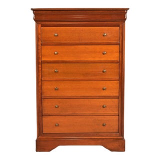 Grange French Louis Philippe Solid Cherry Wood Highboy Dresser or Chest of Drawers For Sale