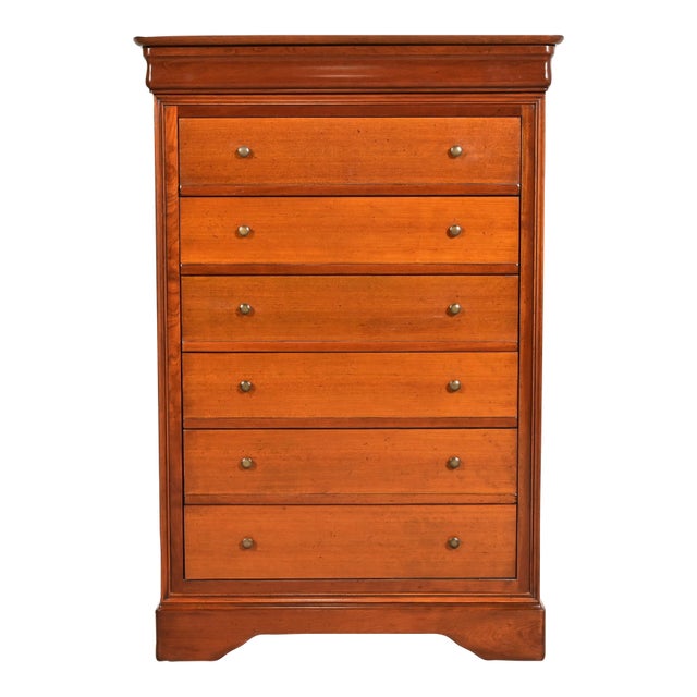 Grange French Louis Philippe Solid Cherry Wood Highboy Dresser or Chest of Drawers For Sale