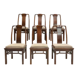 Set of 6 Chinoiserie Dining Chairs in Solid Mahogany From Drexel