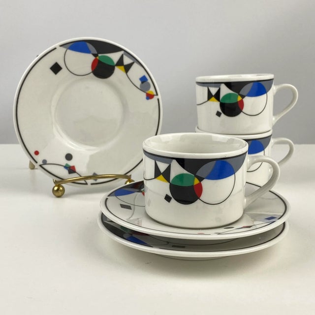 Vintage 90s Postmodern Espresso Cup and Plate Set of 3 For Sale - Image 10 of 13