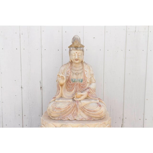 Chinese Exceptional Finely Carved Marble Buddha For Sale - Image 3 of 13