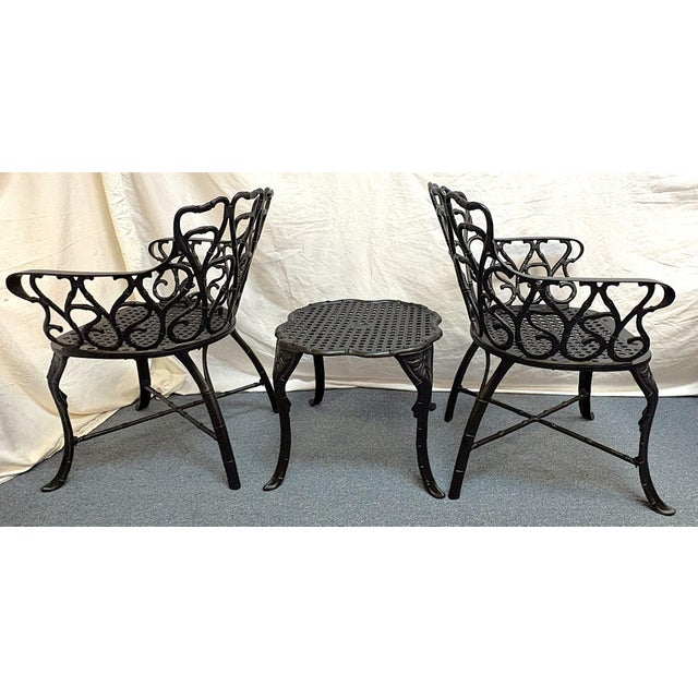 Mid 20th Century Vintage Set of 'Barrycraft' Style Cast Aluminum Outdoor Table and Two Chairs- 3 Pieces For Sale - Image 5 of 18
