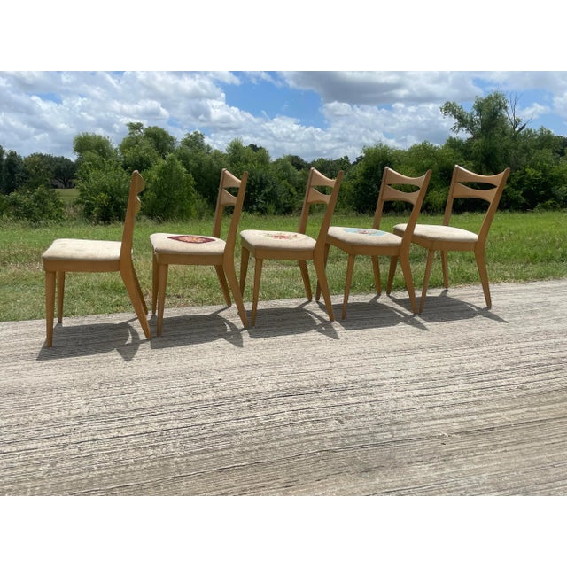 Tan Heywood Wakefield "Cat's Eye" Chairs - Set of 6 For Sale - Image 8 of 9