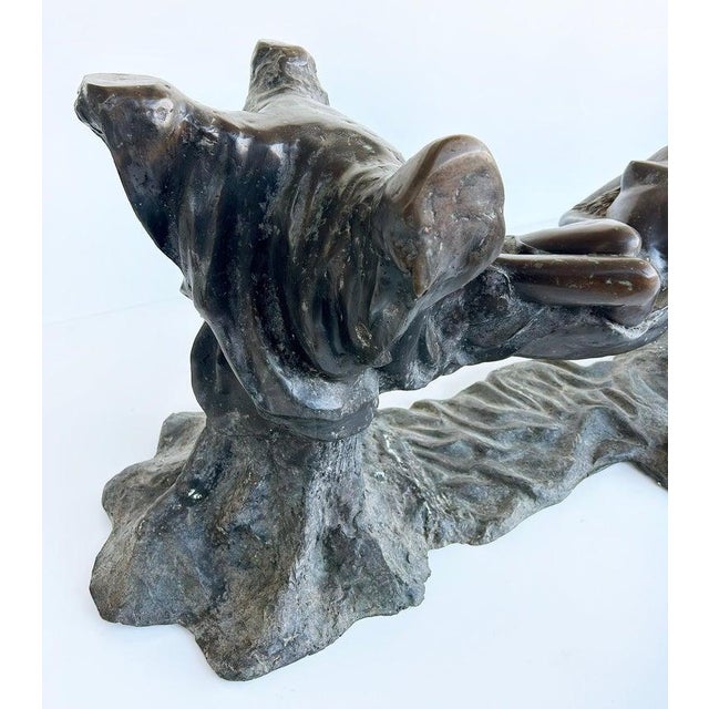 Late 20th Century Vintage Sculptural Spelter Nude Coffee Table With Bronze Patina and Glass Top For Sale - Image 5 of 12