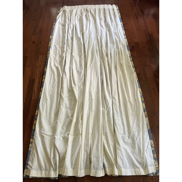 American Pair of Extra Long Waverly Chambray Blue Hydrangea Custom Curtains For Sale - Image 3 of 12