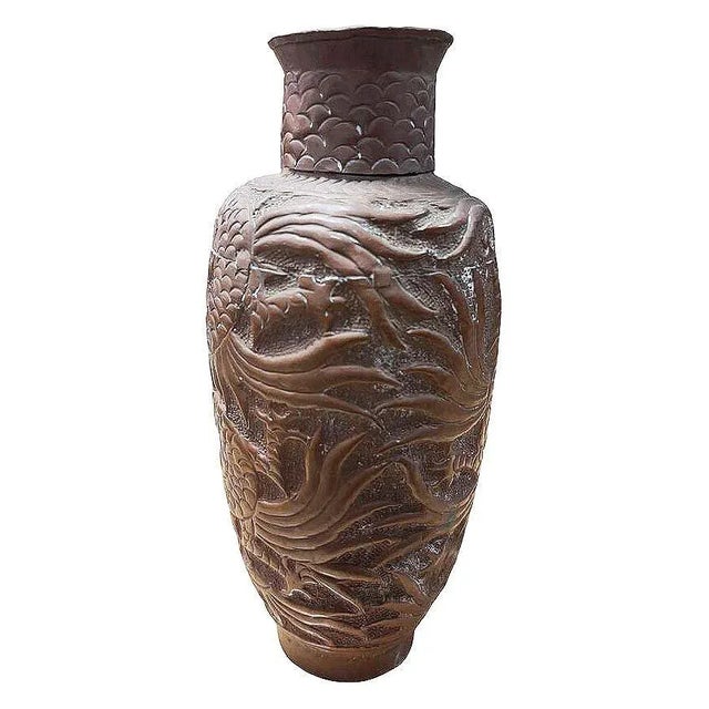 Heavy Cast Art Deco Copper Chinese Dragon Vase For Sale - Image 4 of 5