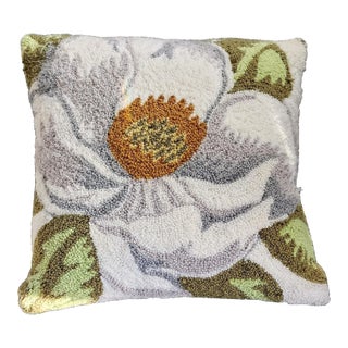 Vintage Hand Hooked Oversized Apple Blossom Pillow 20" For Sale