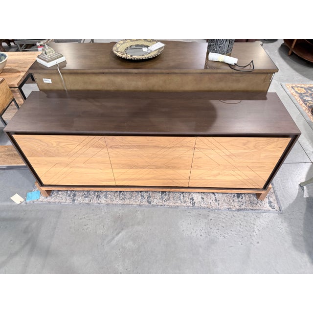 Mid-Century Modern Lawson-Fenning Walnut & Oak Geometric Three Door Sideboard Credenza For Sale - Image 3 of 12