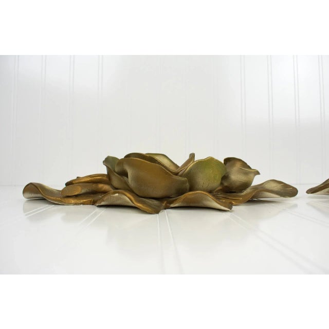 Mid-Century Gold & White Delicate Floral Chalkware, Plasterware - a Pair For Sale - Image 9 of 12