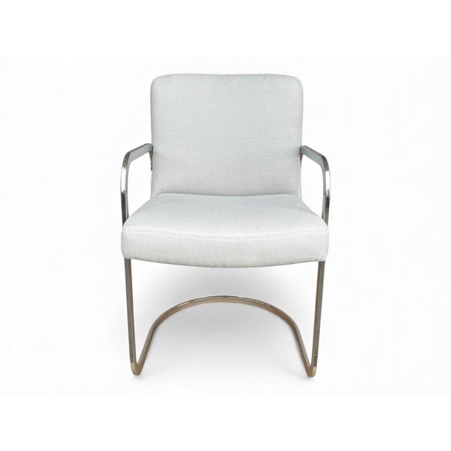 1960s Set of 4 Bauhaus-Style Chrome Cantilever Dining Chairs in Oyster Upholstery For Sale - Image 5 of 16