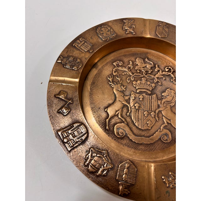 Vintage Brass Heraldic Crest Coat of Arms Lion Stag Ashtray Wall Decor For Sale - Image 4 of 11