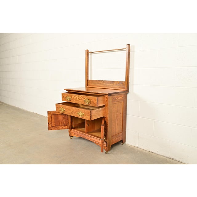 Antique Victorian Carved Oak Washstand or Commode, Circa 1890s For Sale In South Bend - Image 6 of 15