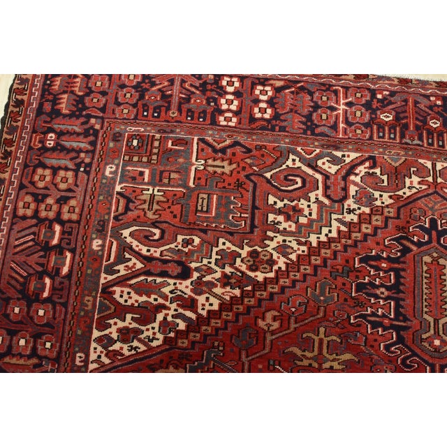 Textile Heriz Rug 9'8'' X 13'1'' Red Wool Vintage Tribal Hand-Knotted Oriental Carpet For Sale - Image 7 of 15