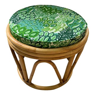Late 20th Century Bamboo Footstool Ottoman With Cushion For Sale
