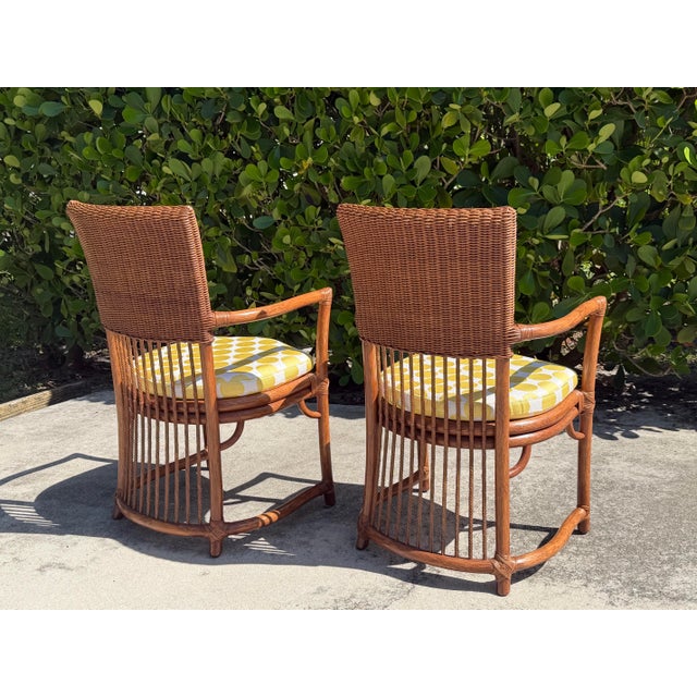 English Vintage Barrel-Back Rattan Armchairs, Pair For Sale - Image 3 of 14