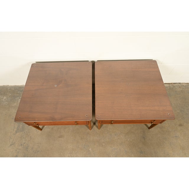 Lane Furniture Paul McCobb Style Mid-Century Modern Walnut and Woven Shelf End Tables by Lane, Circa 1960s For Sale - Image 4 of 15