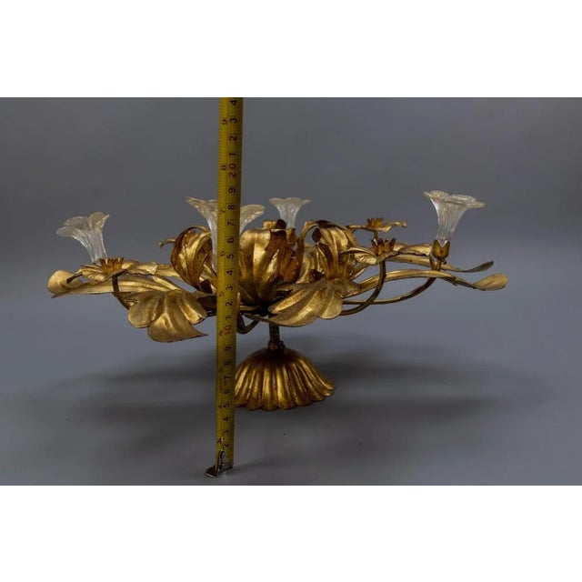 Italian Hollywood Regency Gilt Metal and Glass Flower Ceiling Light, 1970s For Sale - Image 18 of 18