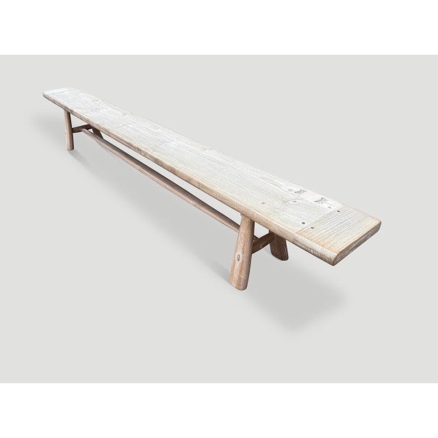 Andrianna Shamaris Impressive Milky Toned Teak Wood Long Bench For Sale - Image 12 of 18