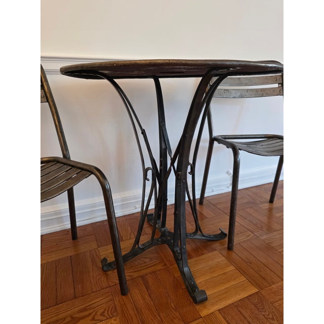 French Country Vintage French Industrial Bistro Table & Chairs For Sale - Image 3 of 13