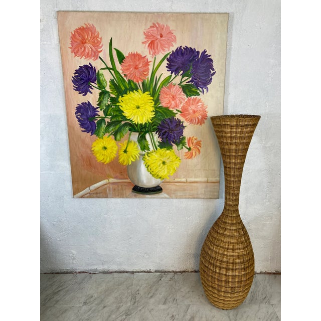 Boho Chic Large Vintage Wicker Vase For Sale - Image 3 of 6