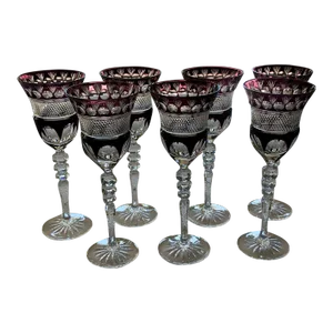 Early 20th Century Justin Tharaud Amethyst Crystal Wine Glasses / Goblets - Set of 7