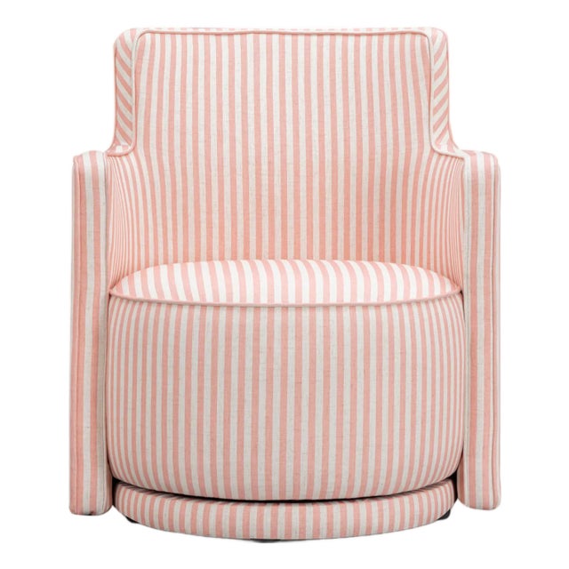 Wood Passe Pink Striped Swivel Chair For Sale - Image 7 of 7
