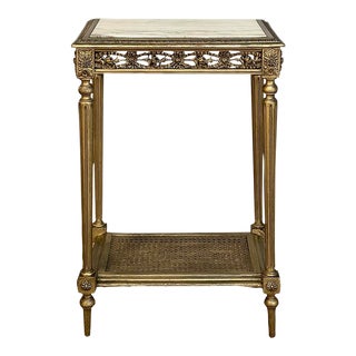 19th Century French Louis XVI Giltwood Marble Top Lamp Table ~ End Table For Sale