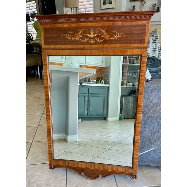 Rectangle Federal or Empire-Style Satinwood Marquetry Wall Mirror For Sale - Image 4 of 16