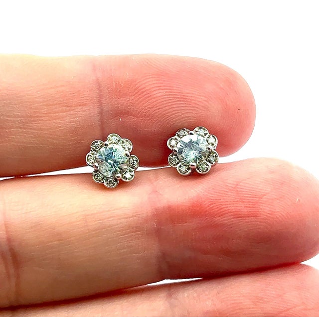 Natural Sapphire Diamond Stud Earrings 14k White Gold 1.62 TCW Certified For Sale - Image 4 of 18