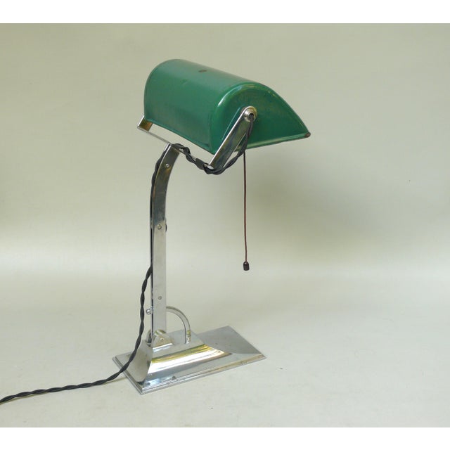Art Deco Bankers Lamp in Chrome-Plated and Green Enameled Shade, 1920s For Sale - Image 6 of 18