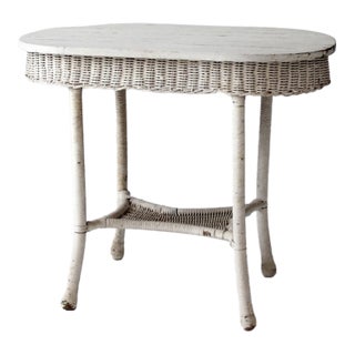 Antique White Wicker Sunroom Table For Sale