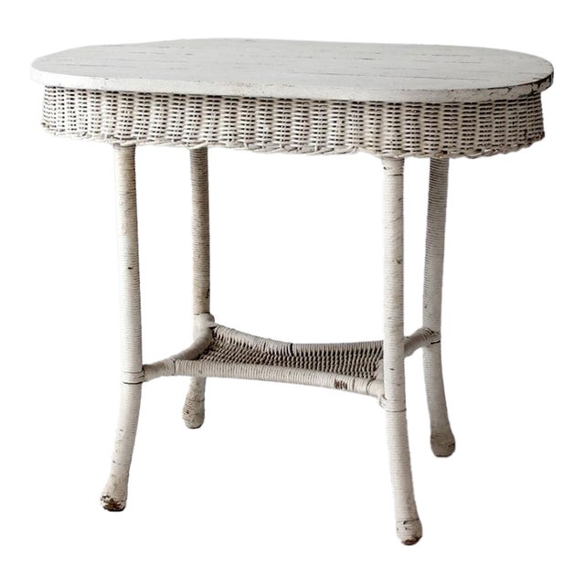 Antique White Wicker Sunroom Table For Sale