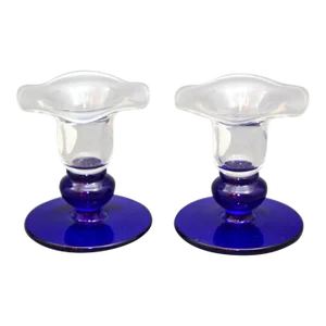 Princess House Sapphire Crystal Candlestick Glass Flower Shaped 1980s