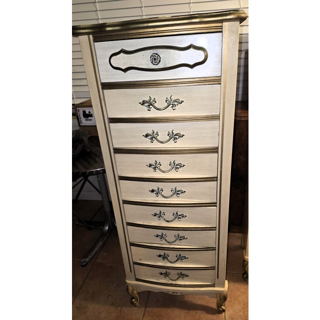 Cream Vintage French Provincial Lingerie Chests - A Matching Pair For Sale - Image 8 of 8