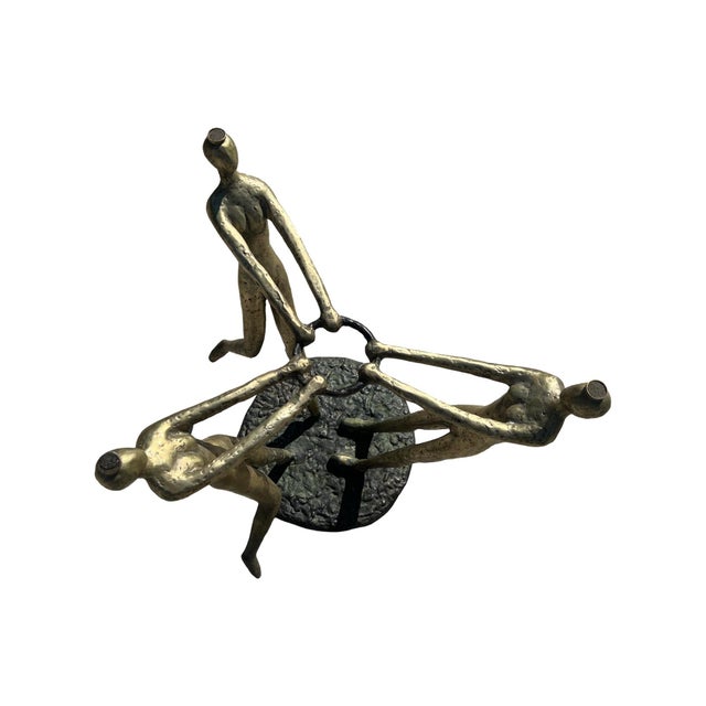 Vintage Mid Century Modern Italian Nude Women Brutalist Bronze Glass Circle Accent Table 1970s Sculpture Sculptural For Sale - Image 10 of 12