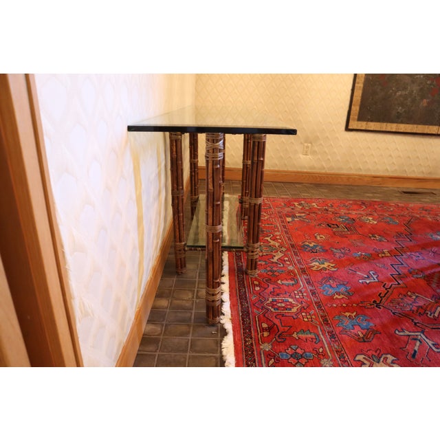 2000 - 2009 McGuire Glass and Bamboo Hallway Side Table For Sale - Image 5 of 9