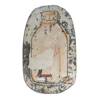 Vintage Distressed Metzger's Milk Bottle Sign For Sale