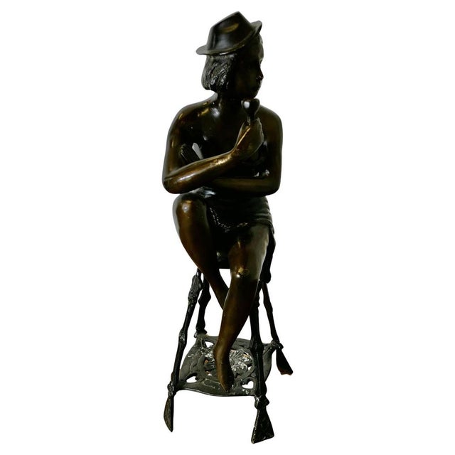 Bronze Statue of a Girl on a Stool Drinking Champaign, 1960s For Sale - Image 10 of 10