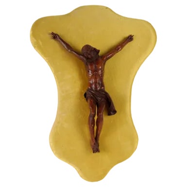 Christ on the Cross in Wood on Fabric Panel, Italy, 19th Century For Sale