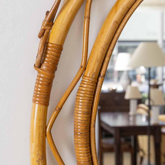 1960s Large Italian Rattan Oval Mirror For Sale - Image 11 of 13