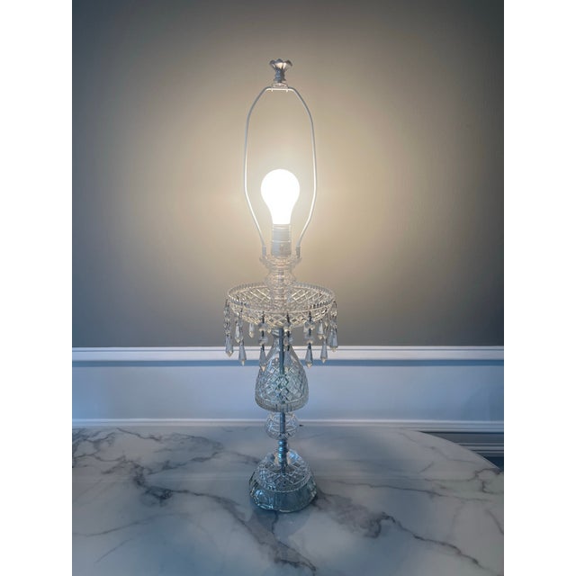Vintage Genuine Cut Crystal Lamp With Hanging Crystals For Sale - Image 4 of 9