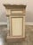 French Louis XVI Neoclassical Style carved wood fireplace mantel featuring intricately carved fluted columns with leaf...