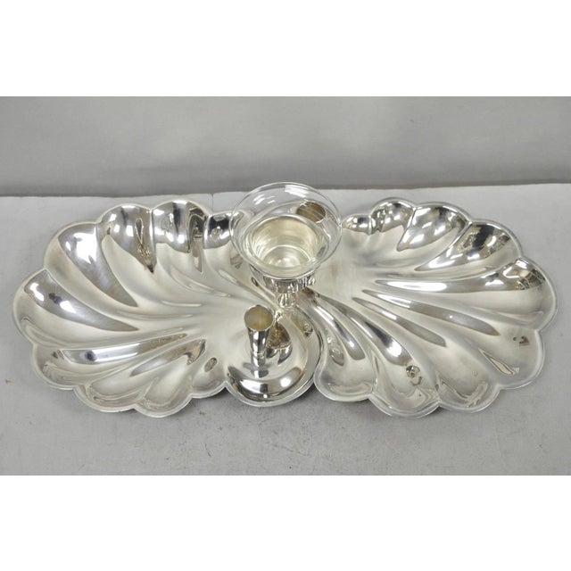 Vintage Sheffield Silver Plated Clam Shell Shrimp Cocktail Serving Platter Tray with Removable Glass Dish. Circa Mid 20th...