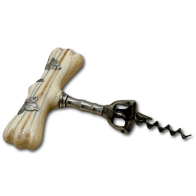Fine & Unusual Antique American Victorian Sterling Silver Inlayon Bone Wine Corkscrew - Circa 1900 For Sale - Image 10 of 18