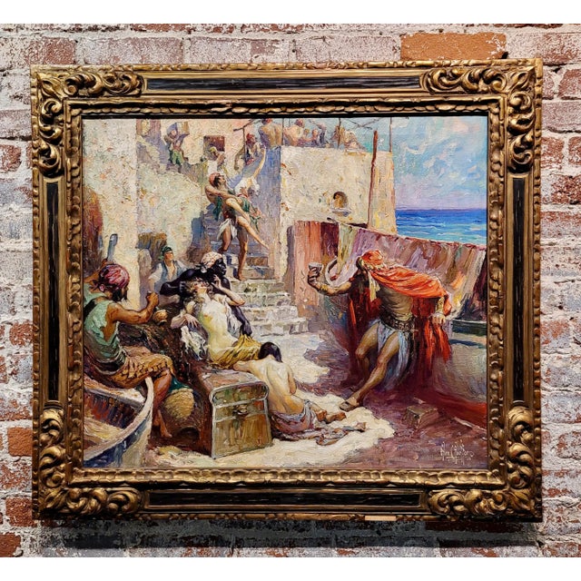 Glenn Crawford Sheffer-Barbarossa Pirates Looting a Village-1920s Oil painting Oil painting on canvas -Signed- circa 1920s...